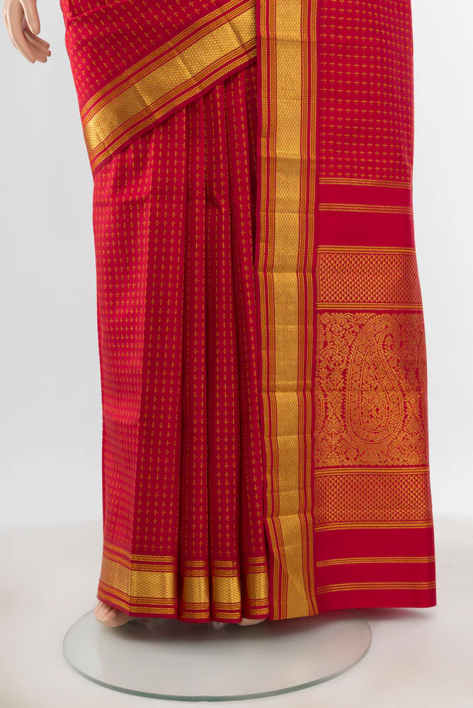 Deep Red Kanjivaram Silk Saree - Image 3