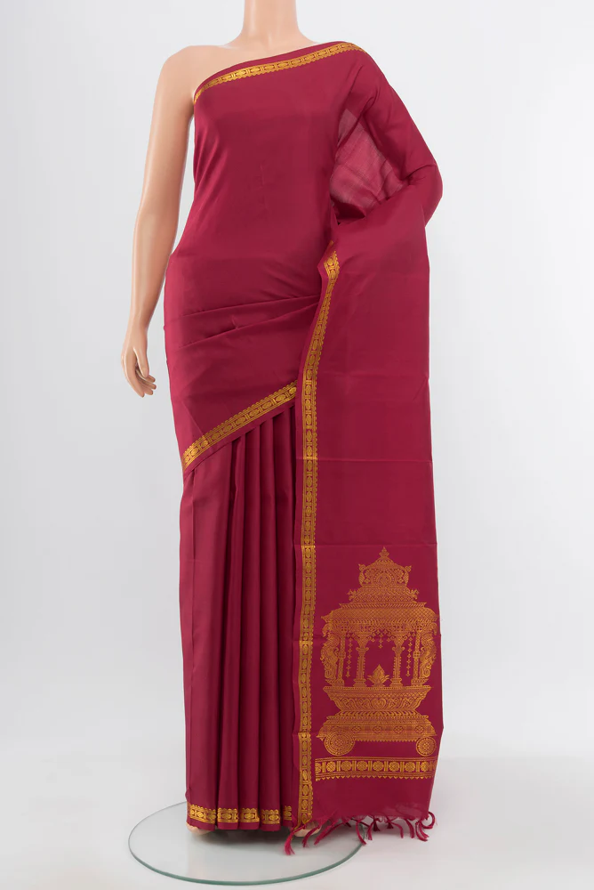 Pure Silk Pure Zari Maroon Kanjivaram Saree