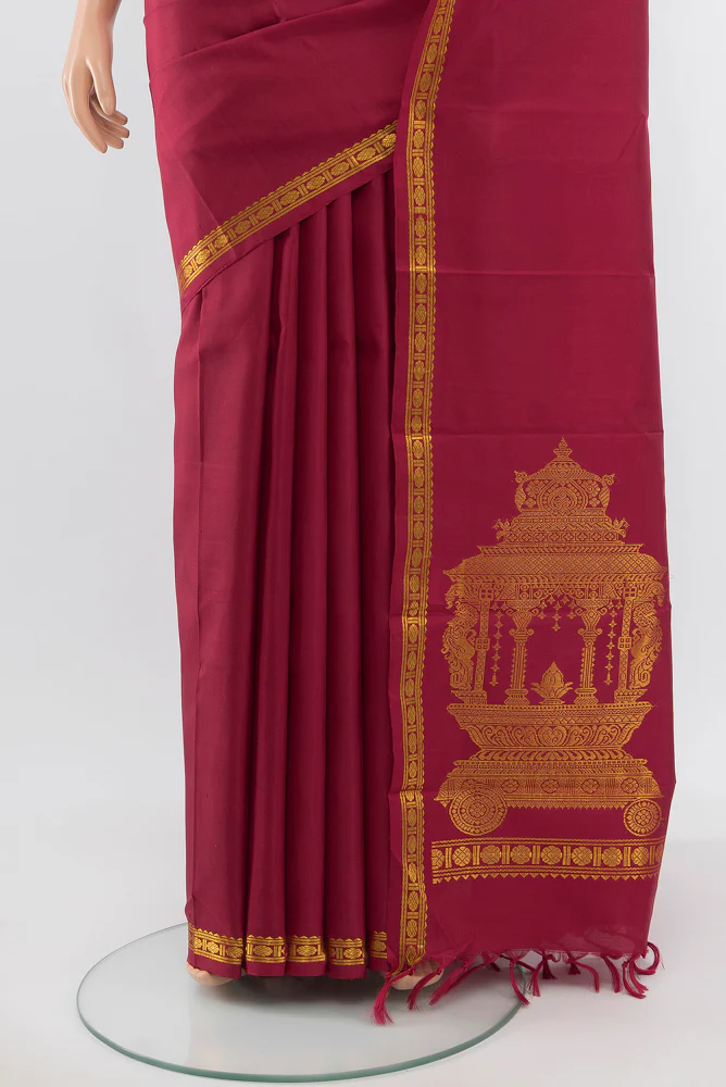 Pure Silk Pure Zari Maroon Kanjivaram Saree - Image 3