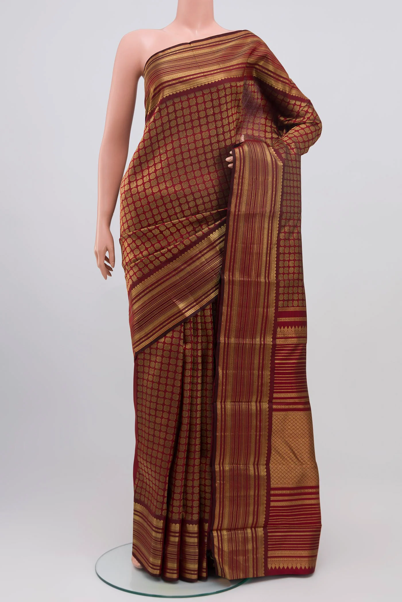 Pure Silk Pure Zari Maroon Kanjivaram Saree