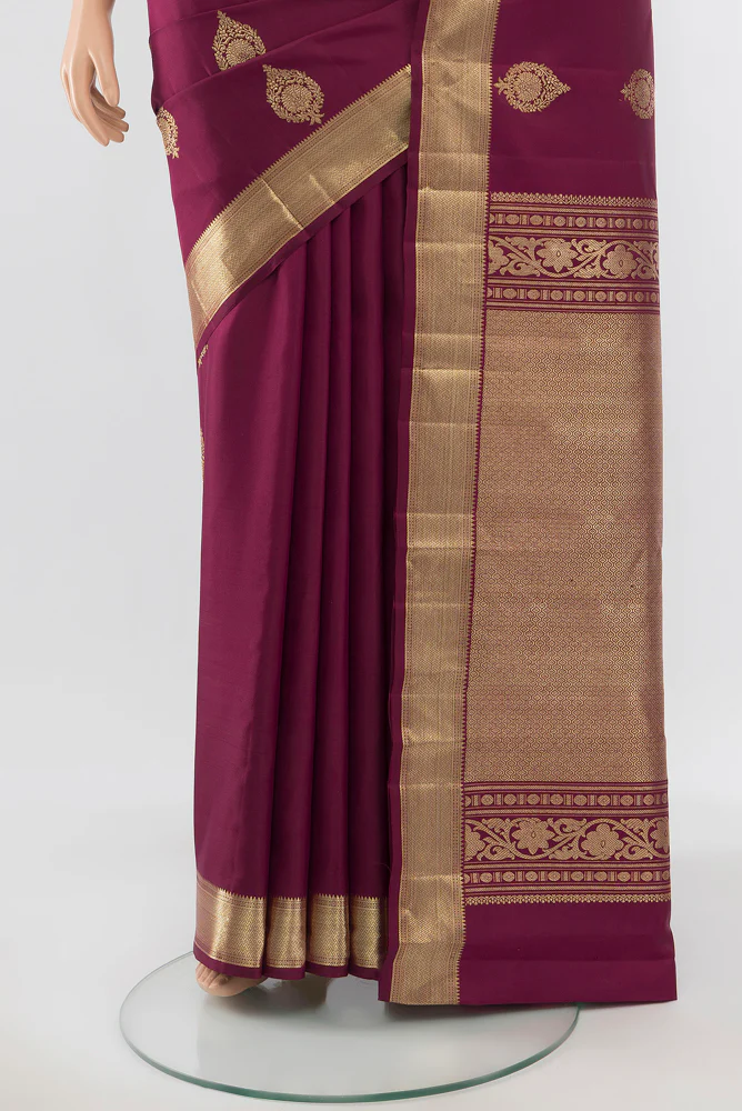 Burgundy Kanjivaram Silk Saree - Image 3