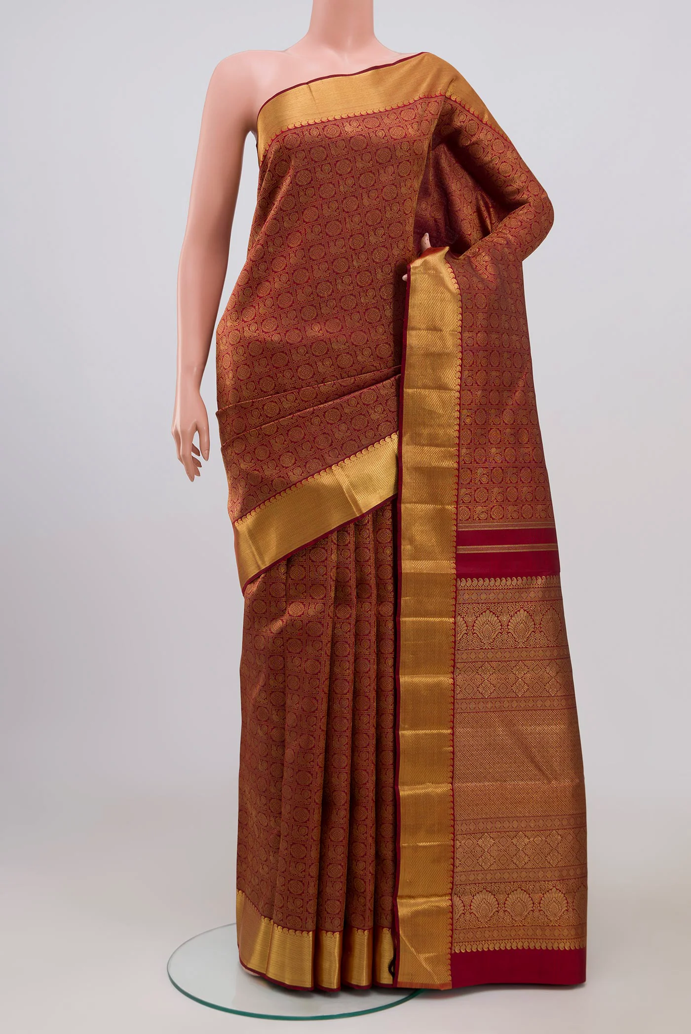 Pure Silk Pure Zari Maroon Kanjivaram Saree