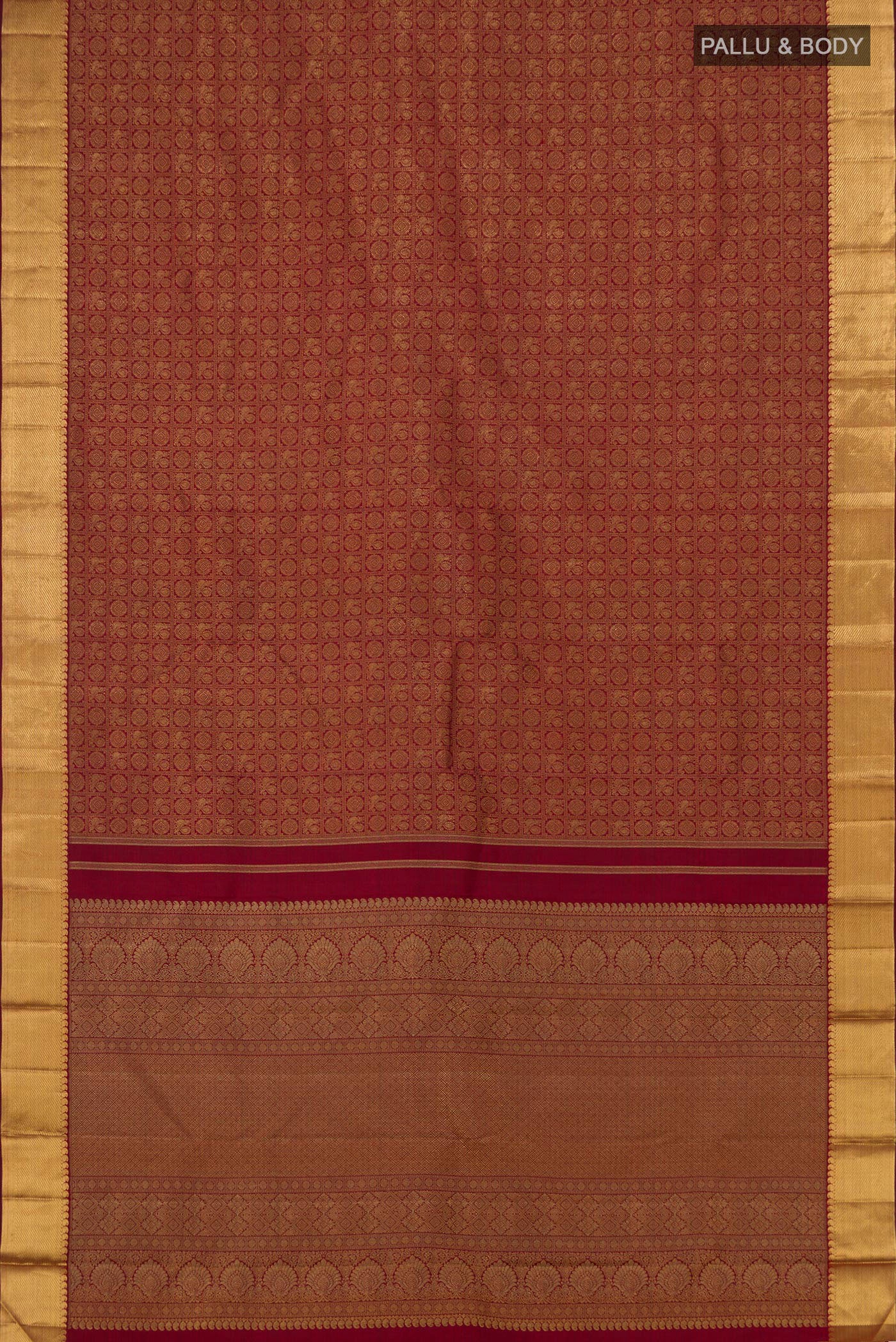 Pure Silk Pure Zari Maroon Kanjivaram Saree - Image 5