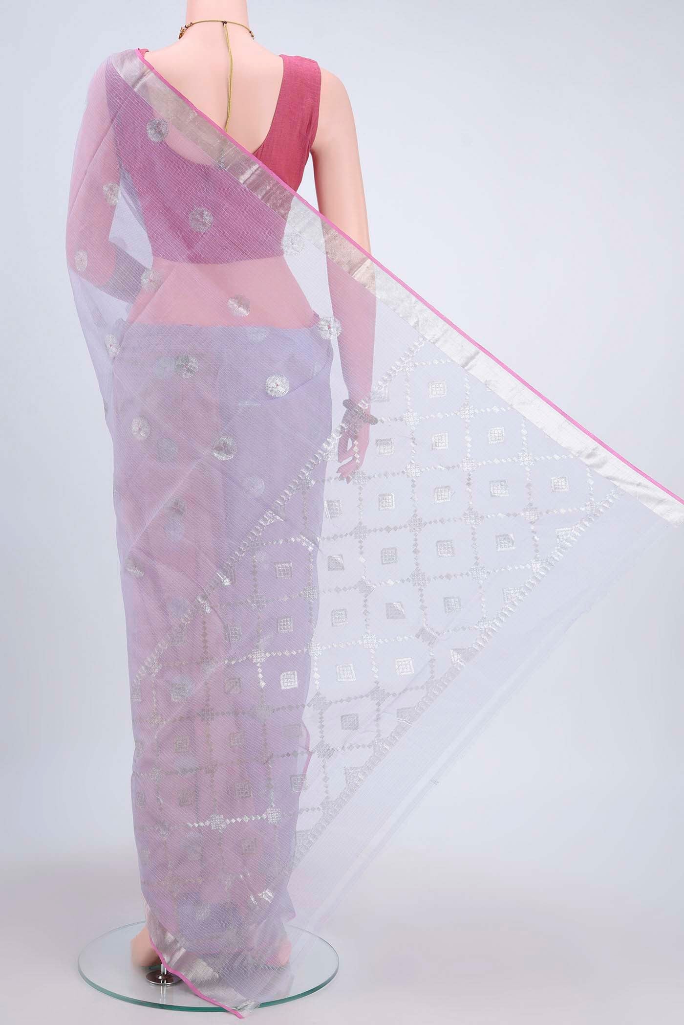 Pure Silk Pure Zari Lilac Kota Saree - Image 3
