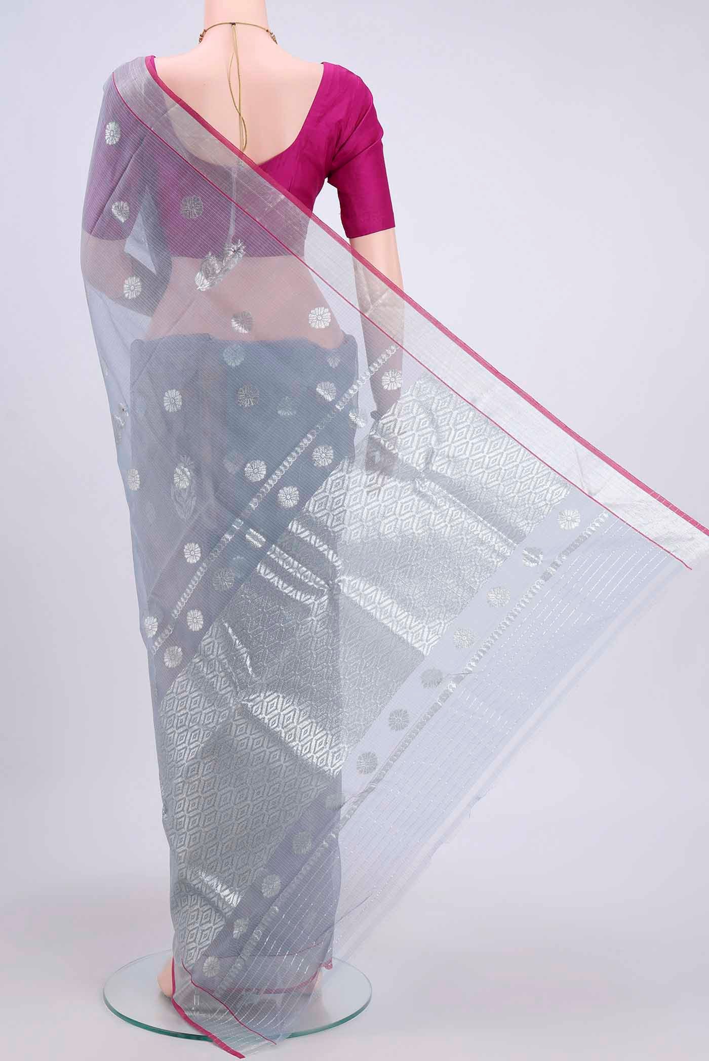 Pure Silk Pure Zari Grey Kota Saree - Image 3