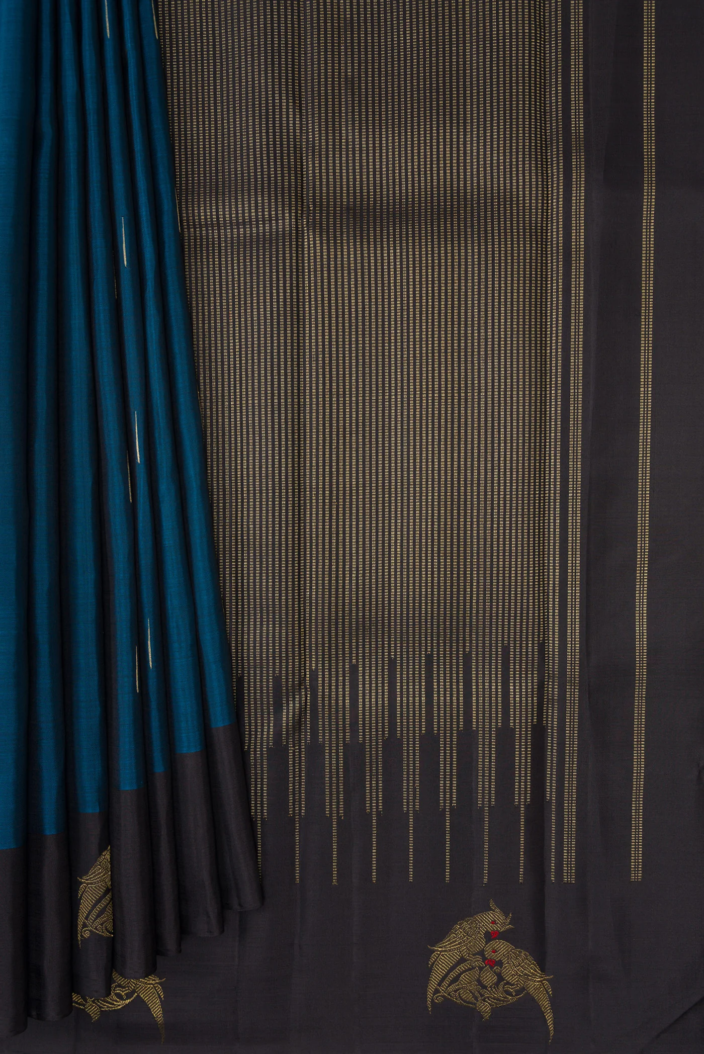 Pure Silk Pure Zari Blue Kanchipuram Saree - Image 4
