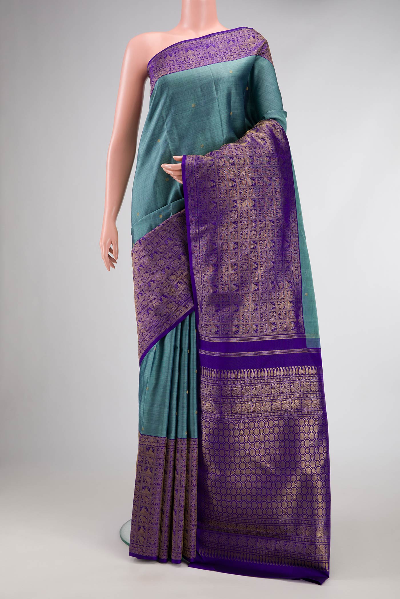 Pure Silk Pure Zari Maya Blue Kanjivaram Saree