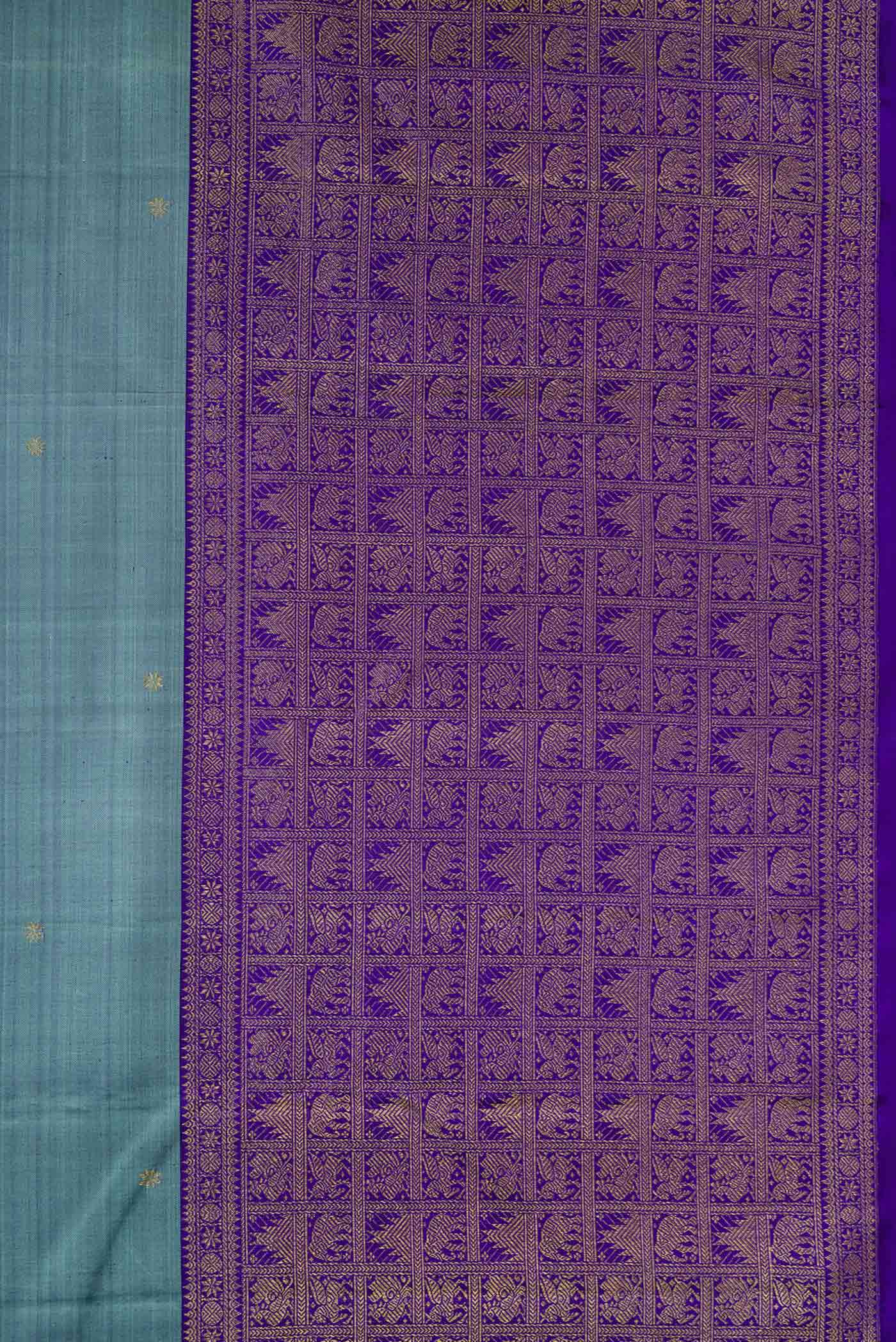 Pure Silk Pure Zari Maya Blue Kanjivaram Saree - Image 3