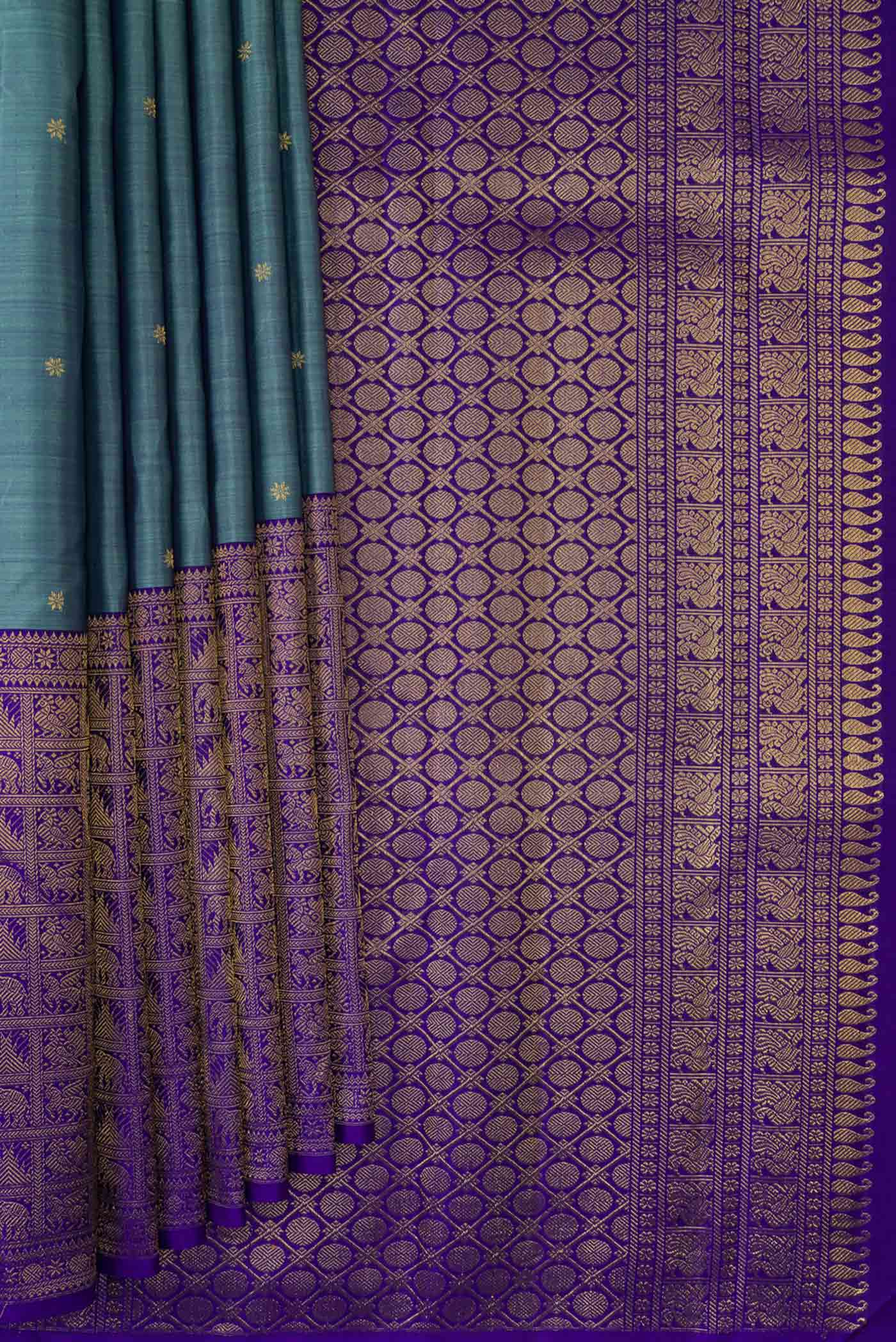 Pure Silk Pure Zari Maya Blue Kanjivaram Saree - Image 4
