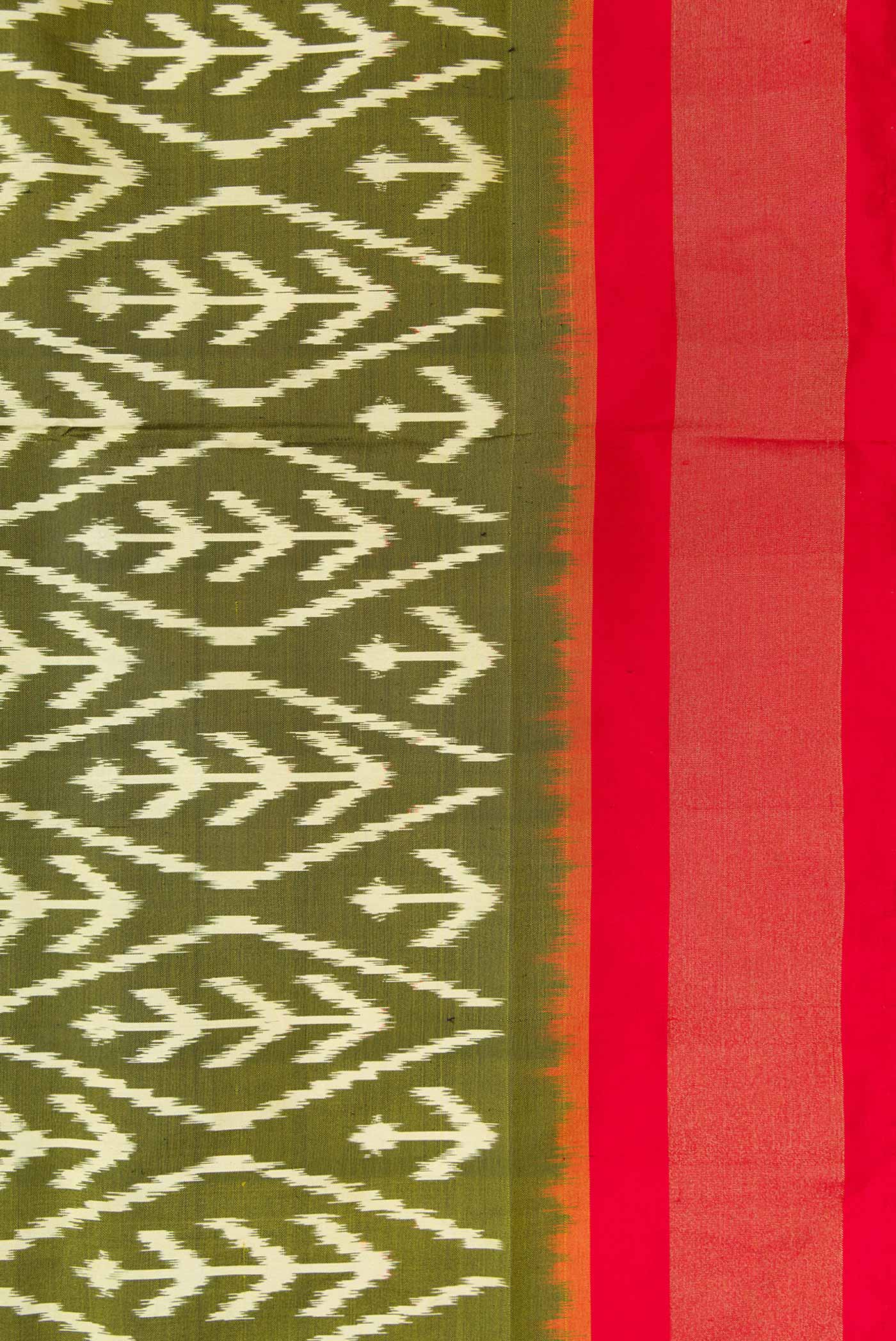 Pure Silk Pure Zari Mehandi Green Pochampally Saree - Image 3