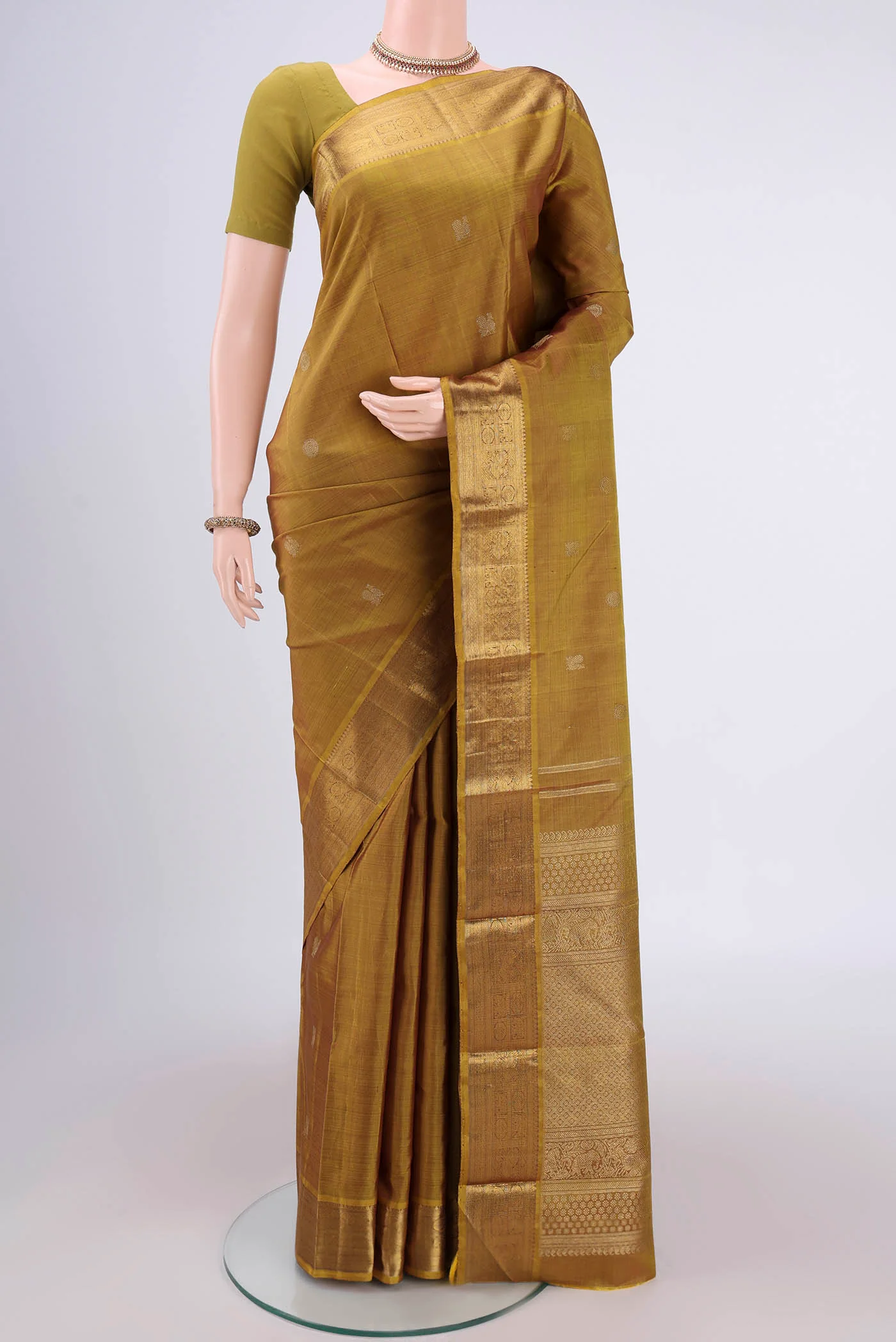 Pure Silk Pure Zari Mehandi Green Kanjivaram Saree