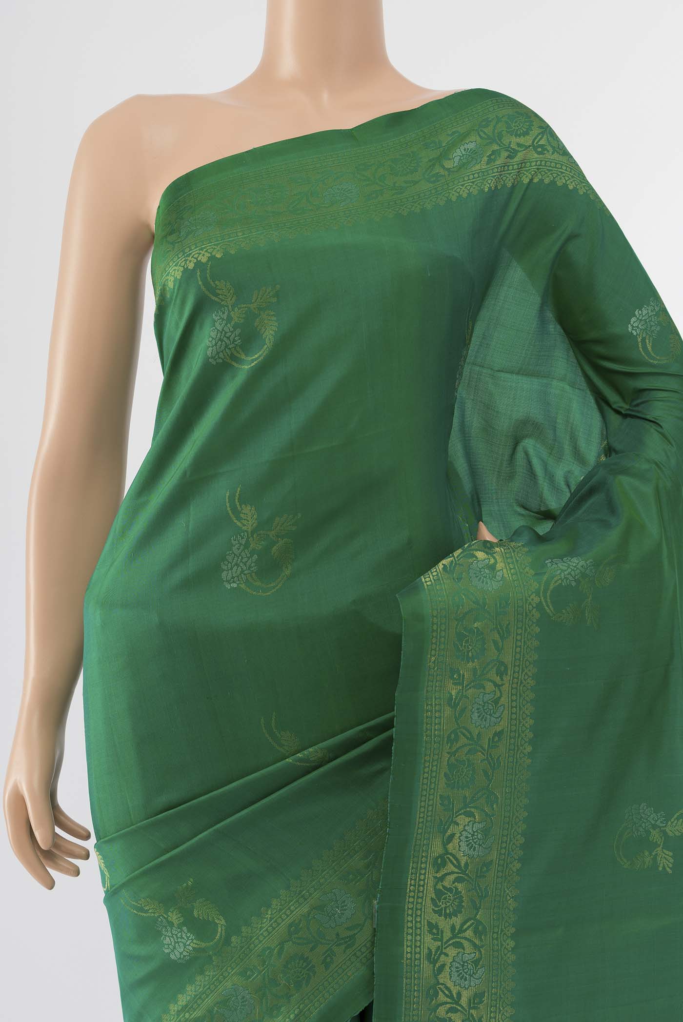 Pure Silk Pure Zari Mehandi Green Soft Saree - Image 2