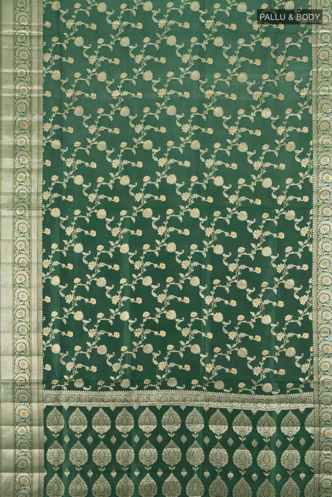 Bottle Green Banarasi Raw Silk Saree - Image 5