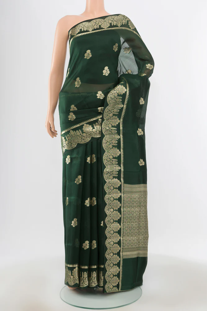 Bottle Green Banarasi Raw Silk Saree