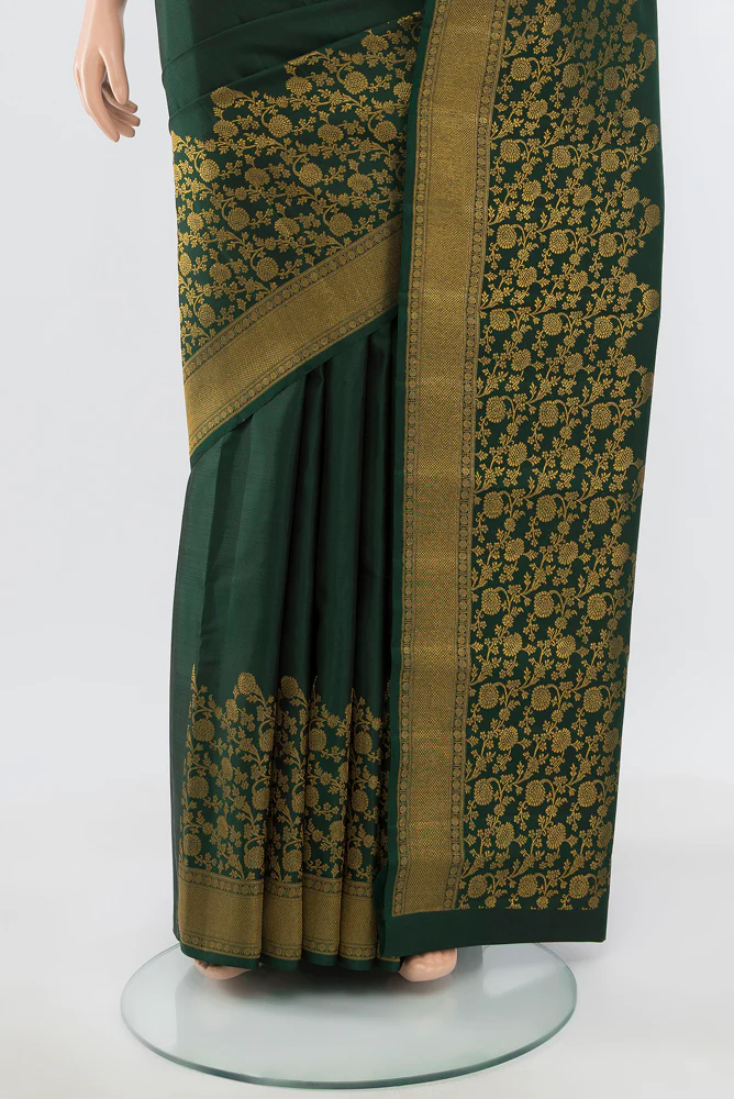 Bottle Green Kanchipuram Silk Saree - Image 3