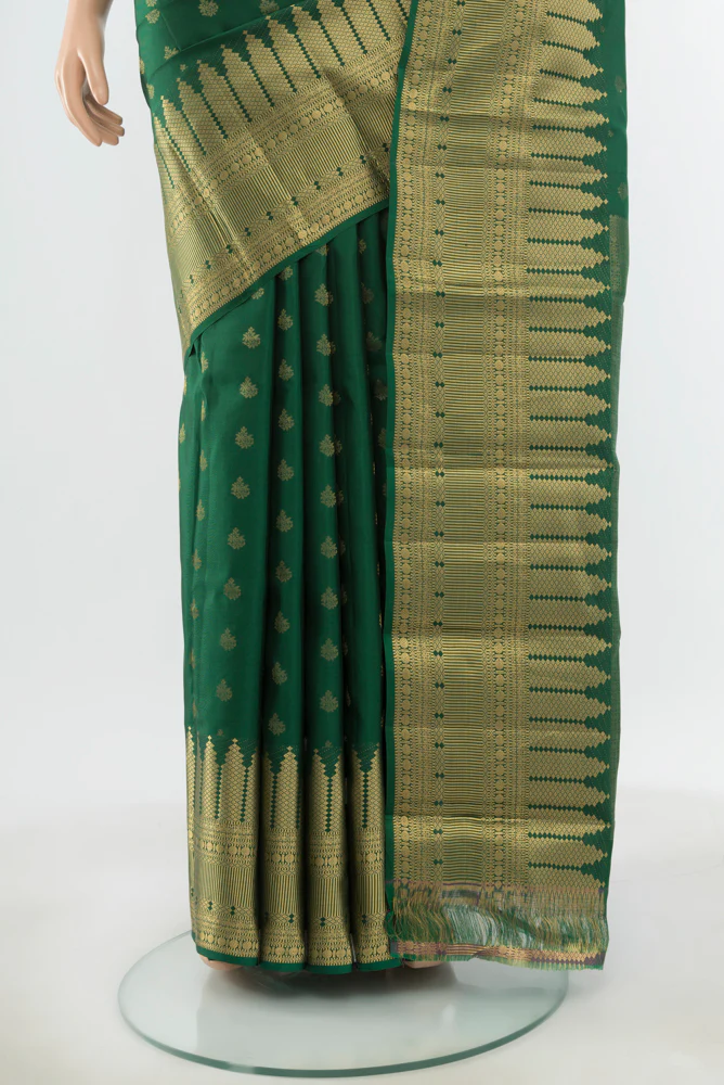 Bottle Green Kanchipuram Silk Saree - Image 3