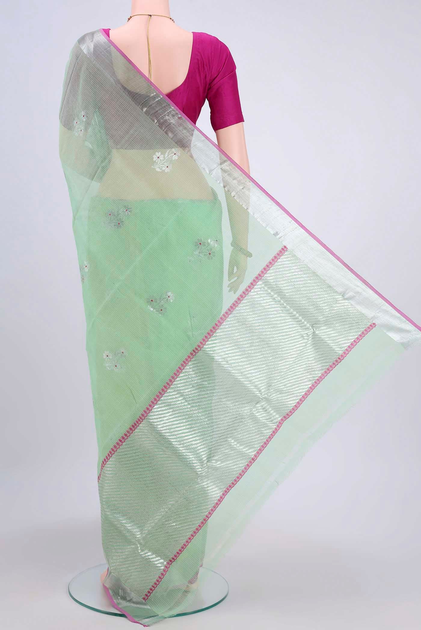 Pure Silk Pure Zari Mint Green Kota Saree - Image 3