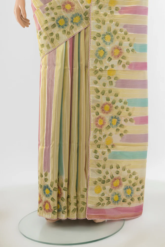 Multi Color Blended Tussar Silk Saree - Image 3