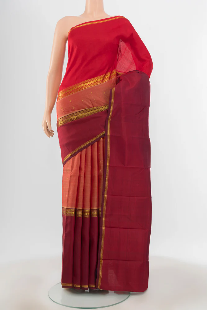 Coral Kanchipuram Silk Saree