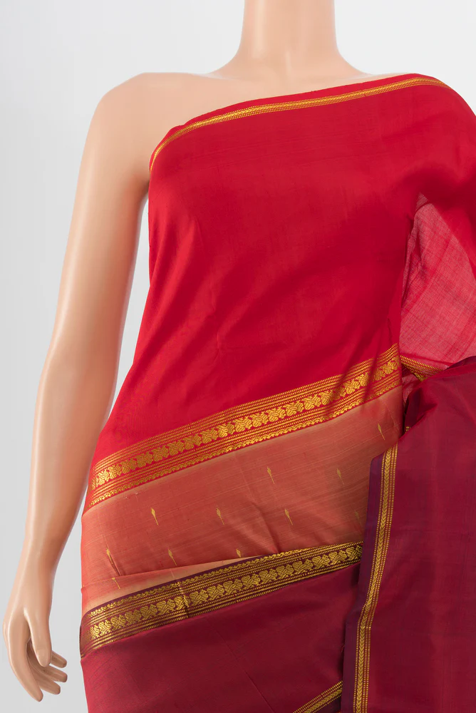 Coral Kanchipuram Silk Saree - Image 2