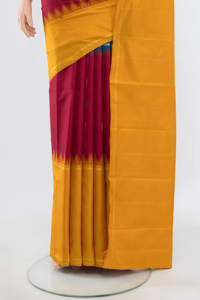 Pure Silk Pure Zari Maroon Kanchipuram Saree - Image 3