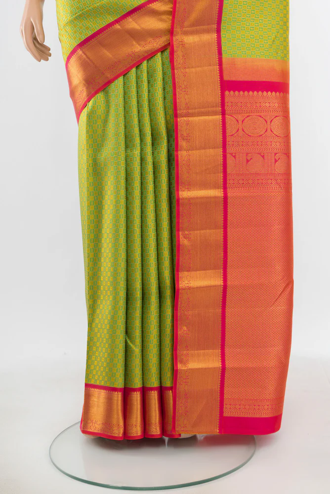 Parrot Green Kanjivaram Silk Saree - Image 3