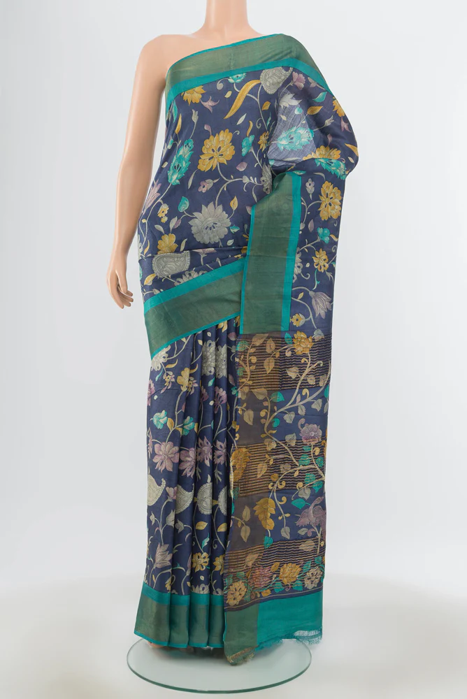 Blue Grey Tussar Silk Saree