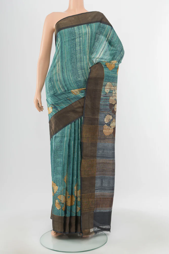 Blue Tussar Silk Saree