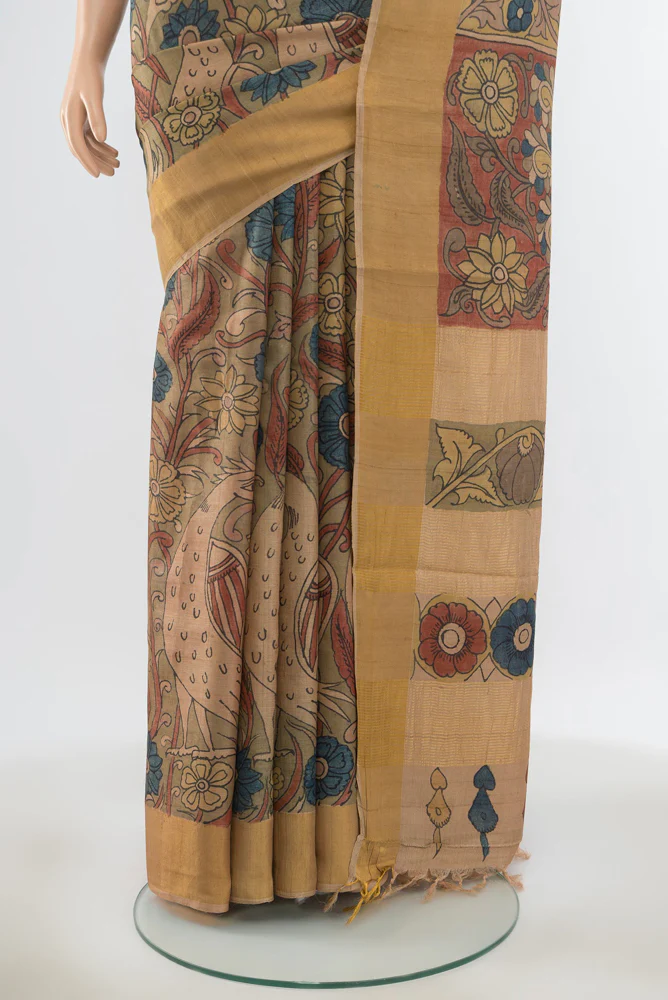 Beige Tussar Silk Saree - Image 3