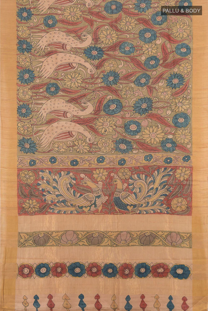 Beige Tussar Silk Saree - Image 5