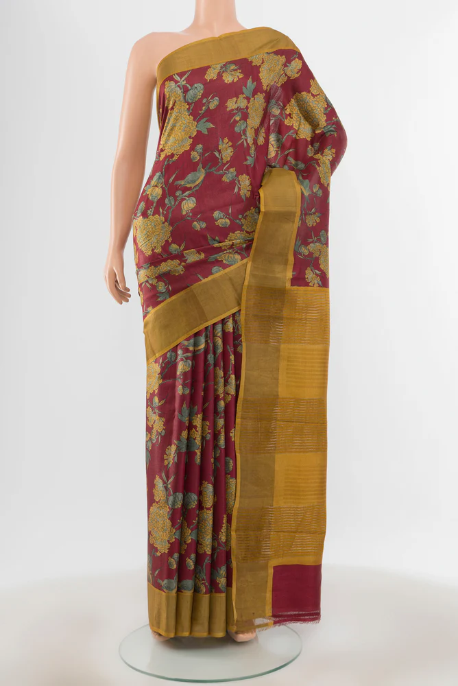 Maroon Tussar Silk Saree