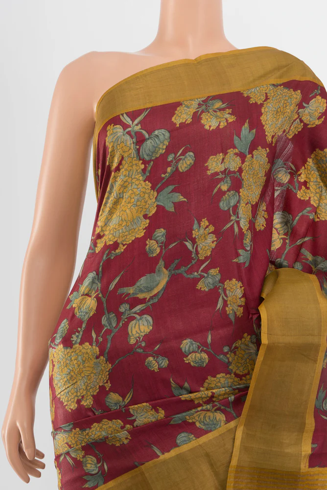 Maroon Tussar Silk Saree - Image 2