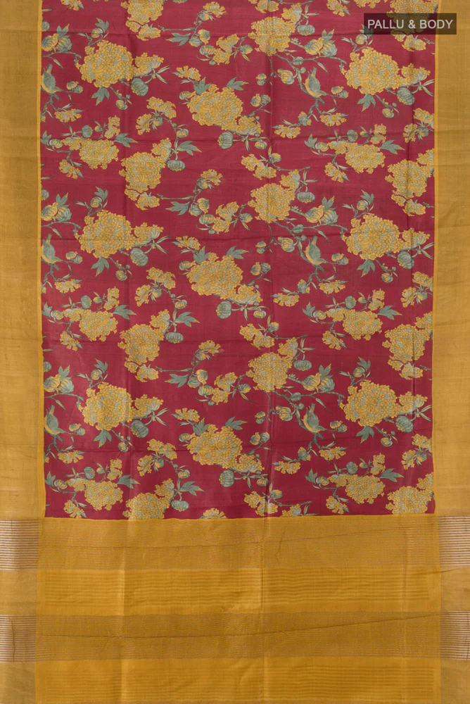 Maroon Tussar Silk Saree - Image 5