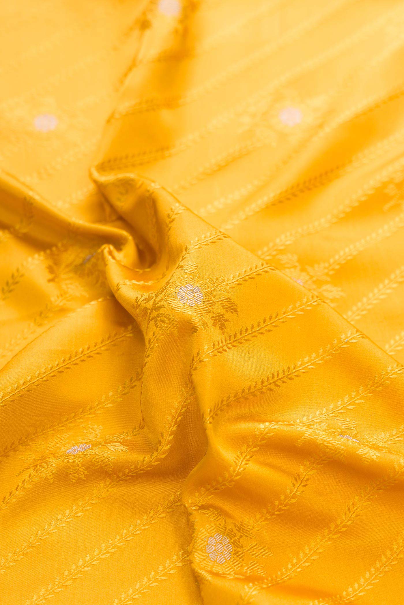 Pure Silk Pure Zari Mustard Dual Tone Banarasi Saree - Image 2