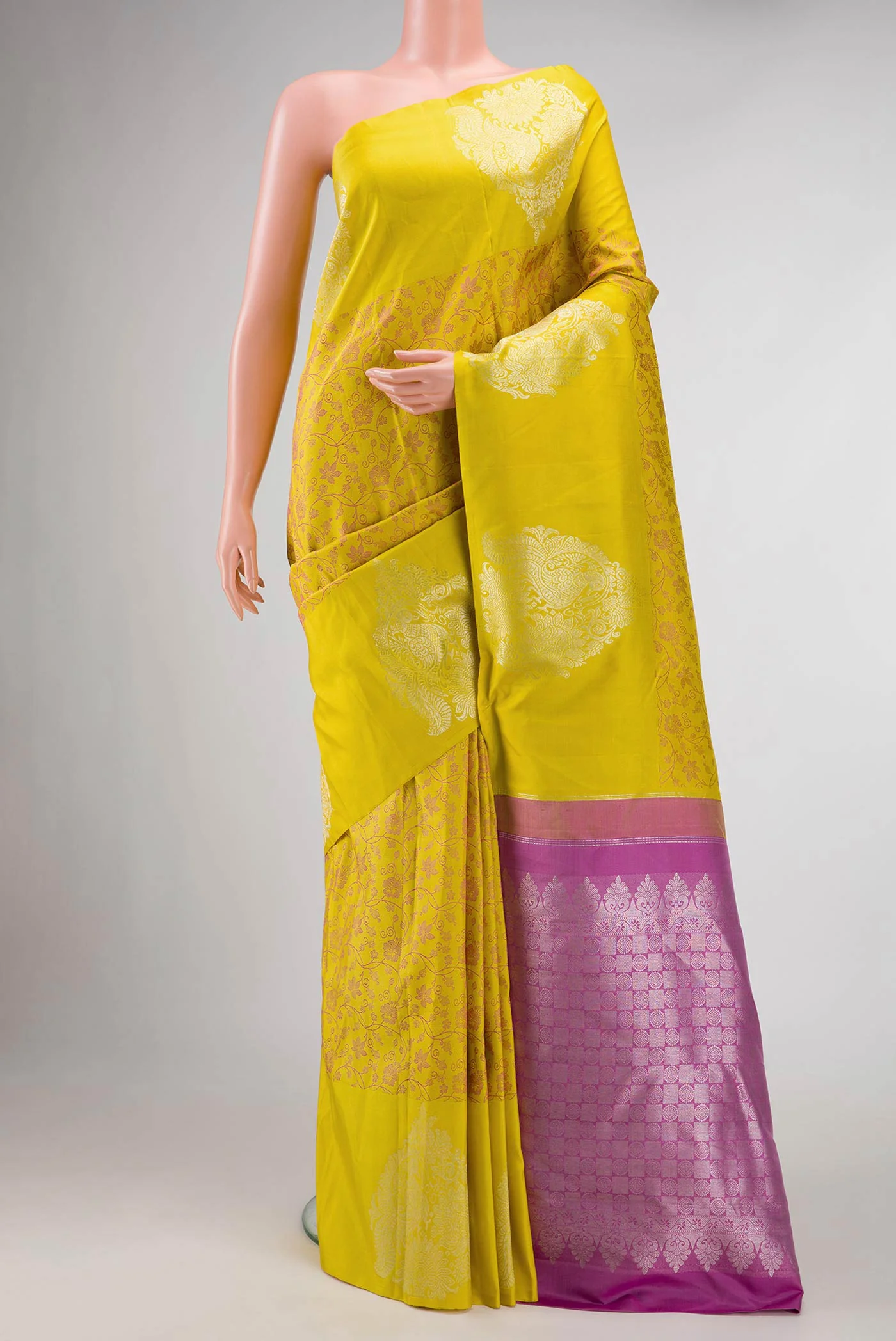 Pure Silk Pure Zari Mustard Dual Tone Kanjivaram Saree