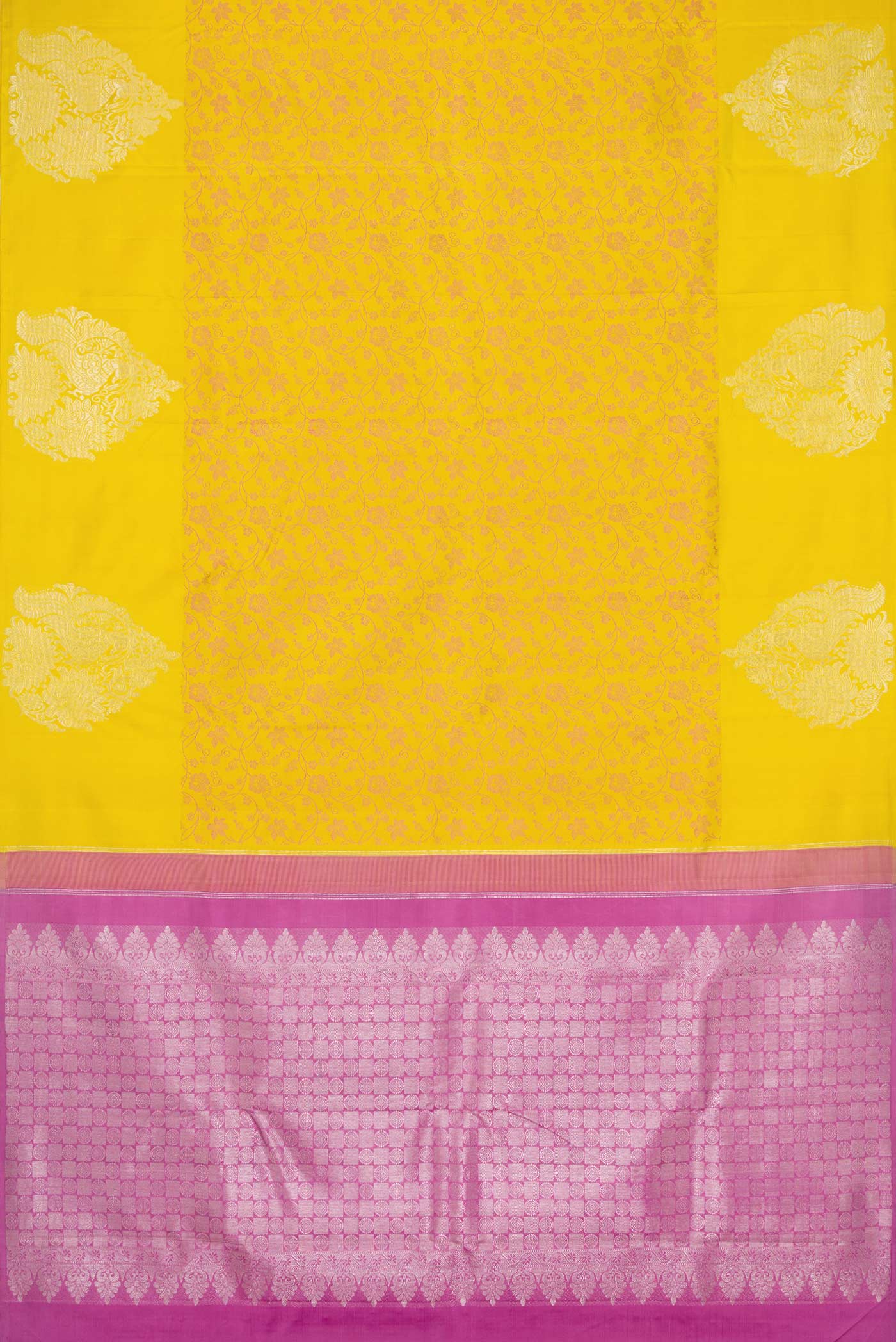 Pure Silk Pure Zari Mustard Dual Tone Kanjivaram Saree - Image 6