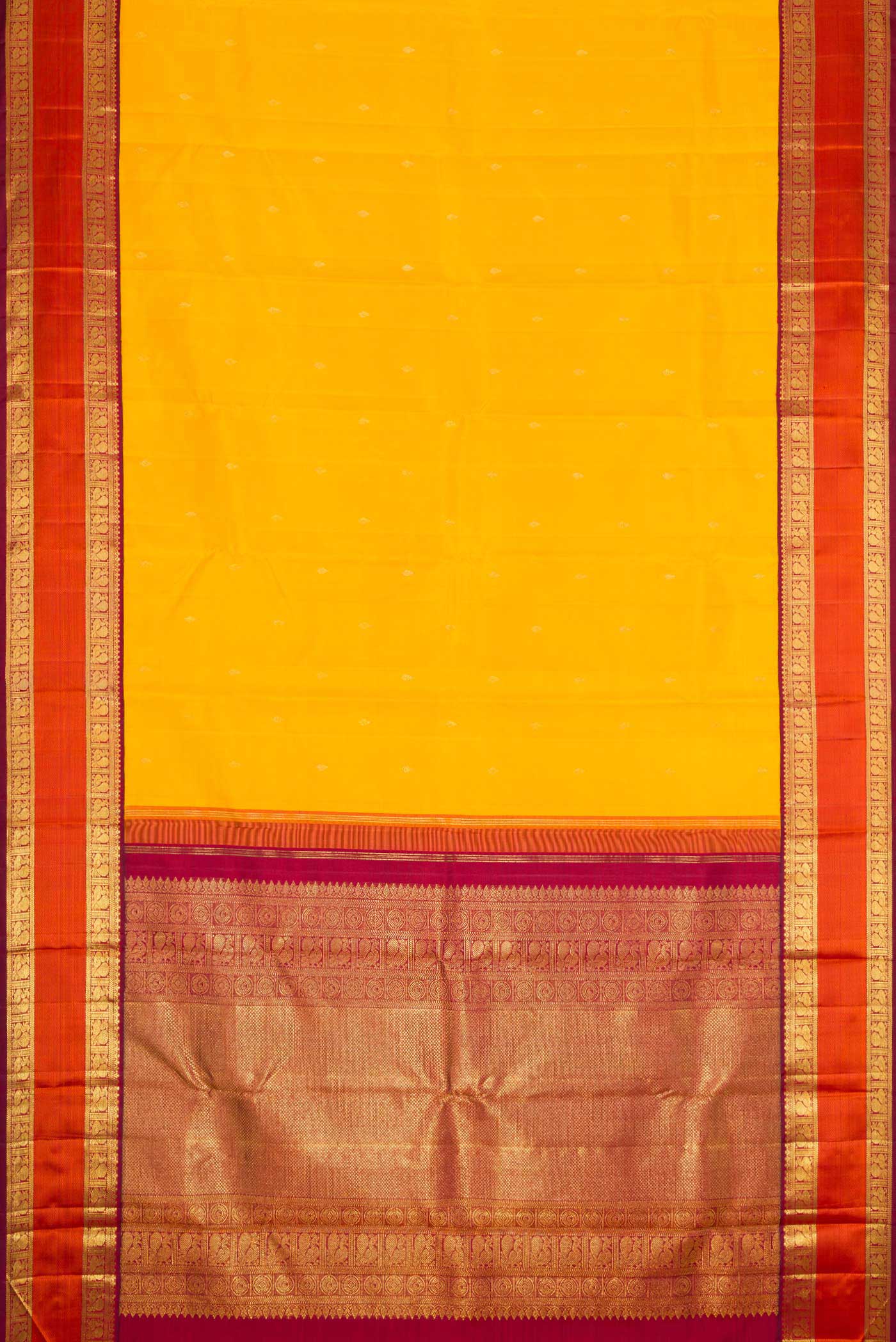 Pure Silk Pure Zari Mustard Dual Tone Kanjivaram Saree - Image 6