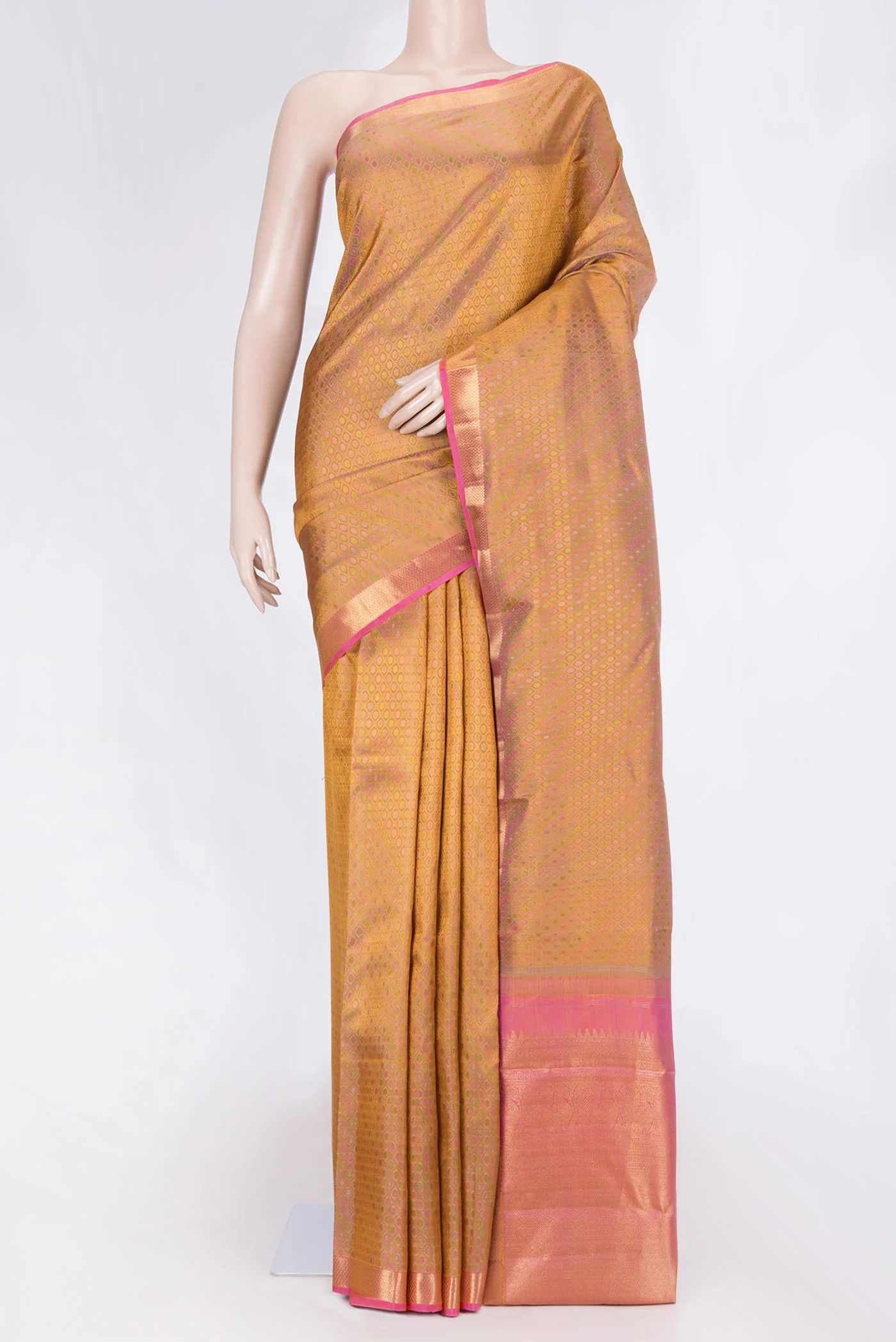 Pure Silk Pure Zari Mustard Dual Tone Kanjivaram Saree
