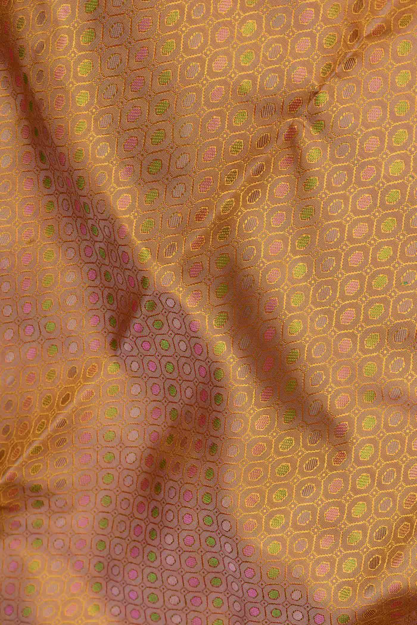 Pure Silk Pure Zari Mustard Dual Tone Kanjivaram Saree - Image 2