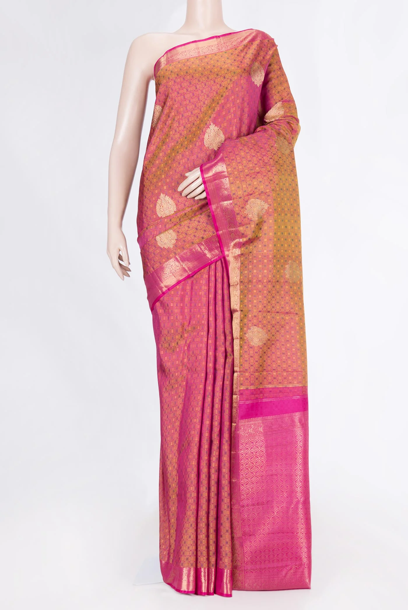 Pure Silk Pure Zari Mustard Dual Tone Kanchipuram Saree