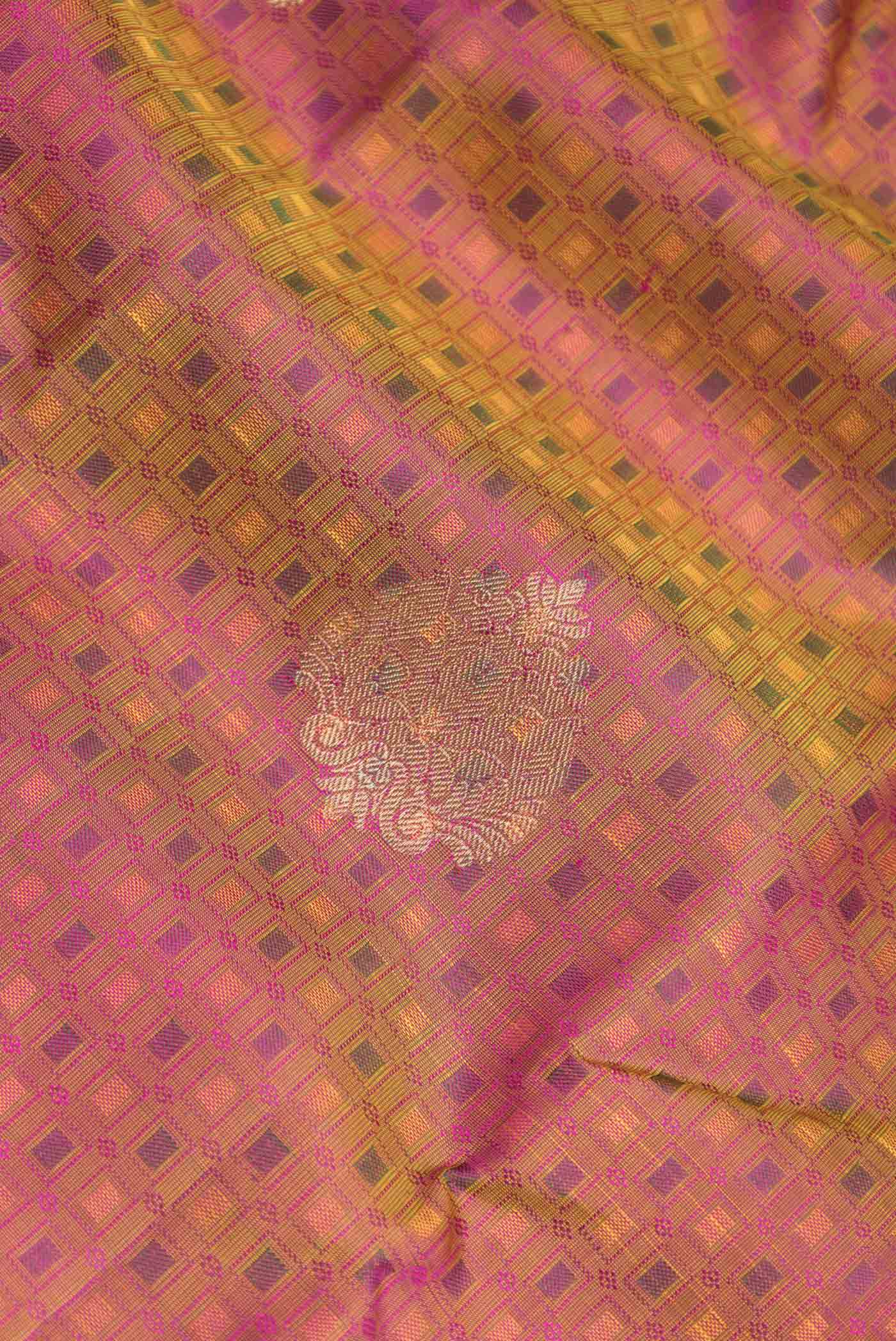Pure Silk Pure Zari Mustard Dual Tone Kanchipuram Saree - Image 2