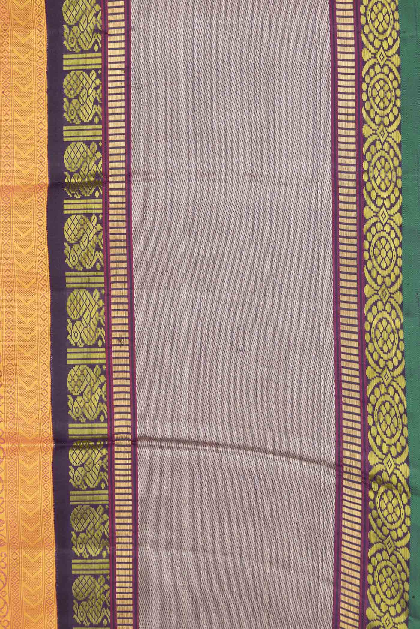 Pure Silk Pure Zari Mustard Dual Tone Kanjivaram Saree - Image 3