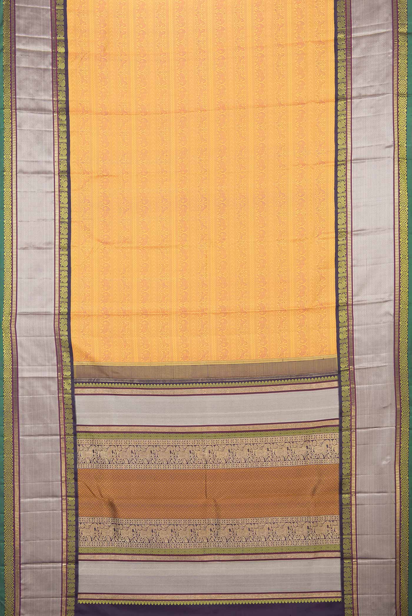 Pure Silk Pure Zari Mustard Dual Tone Kanjivaram Saree - Image 6
