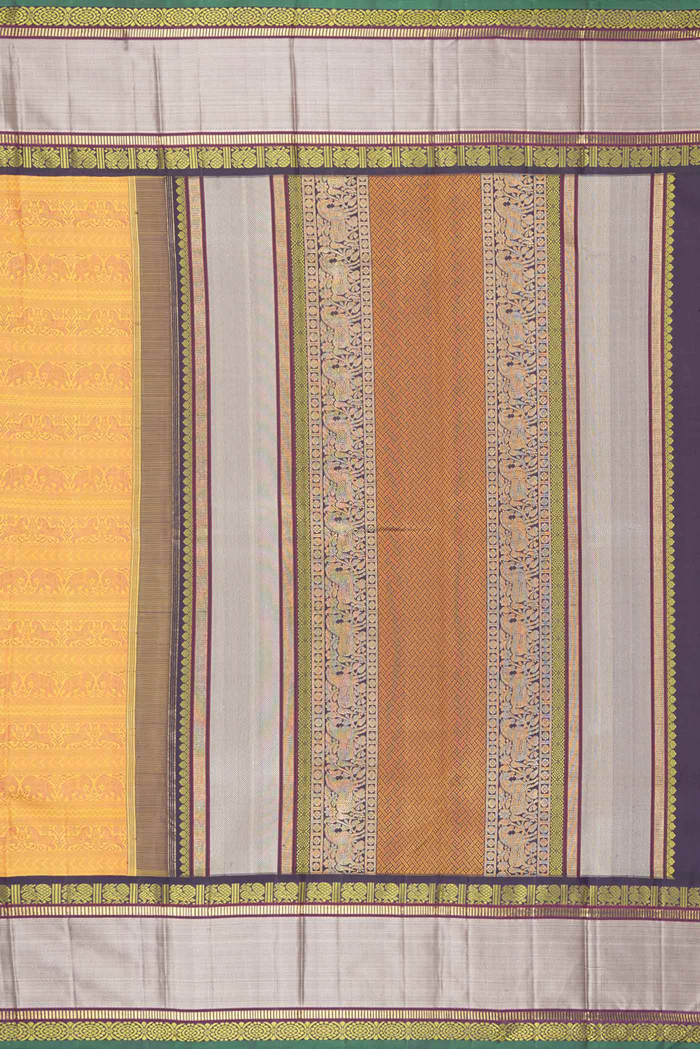 Pure Silk Pure Zari Mustard Dual Tone Kanjivaram Saree - Image 7