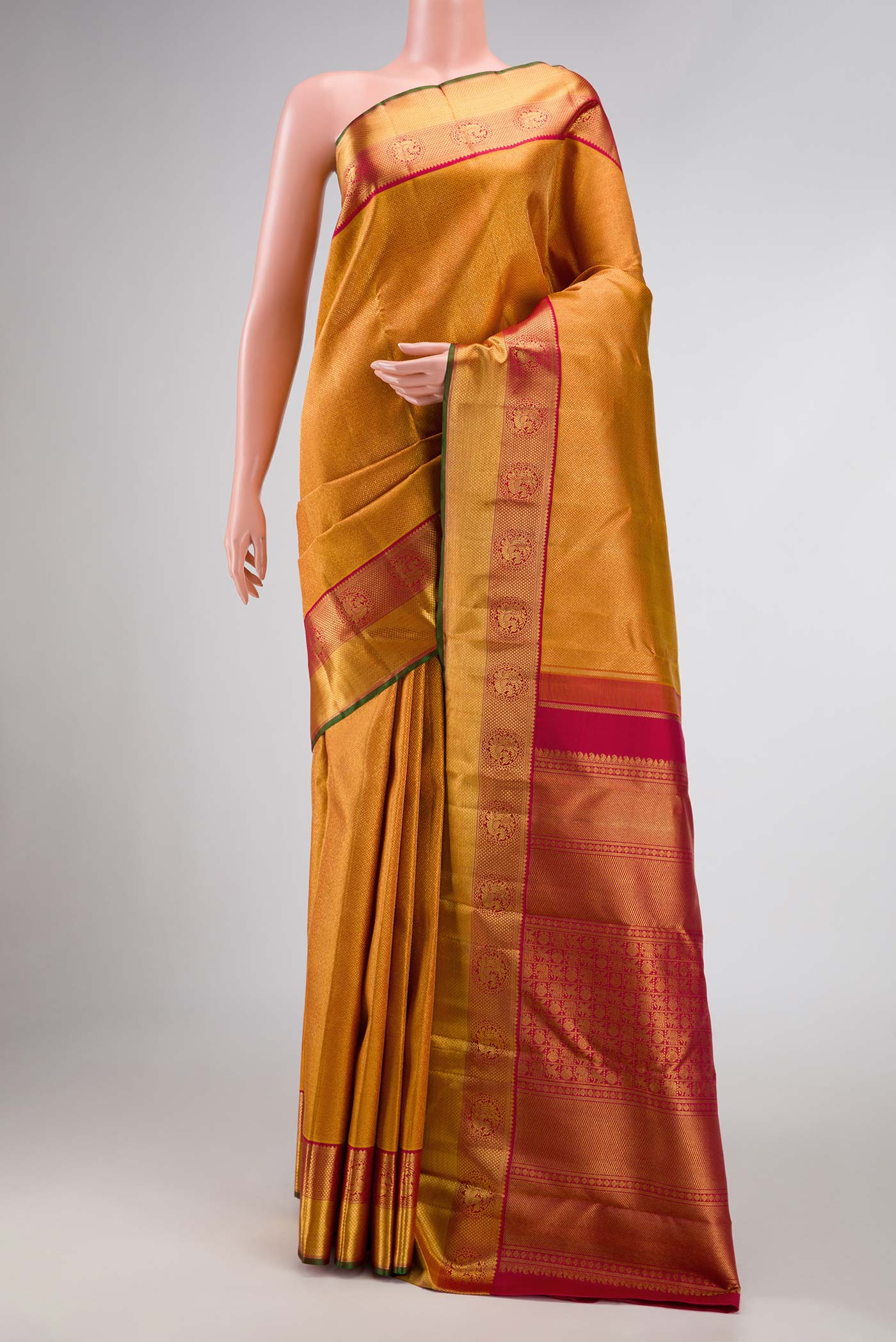 Pure Silk Pure Zari Mustard Dual Tone Kanjivaram Saree