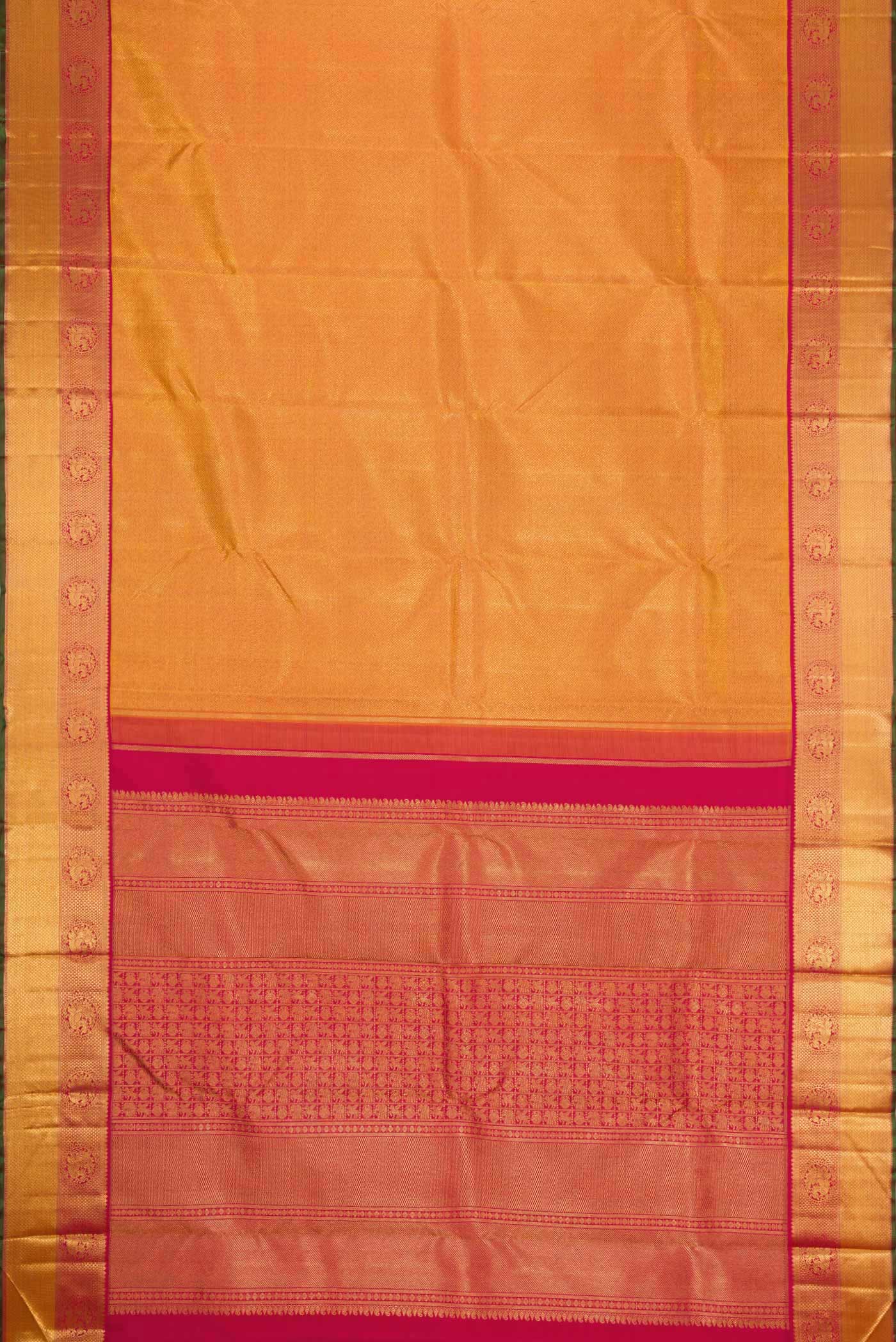 Pure Silk Pure Zari Mustard Dual Tone Kanjivaram Saree - Image 6