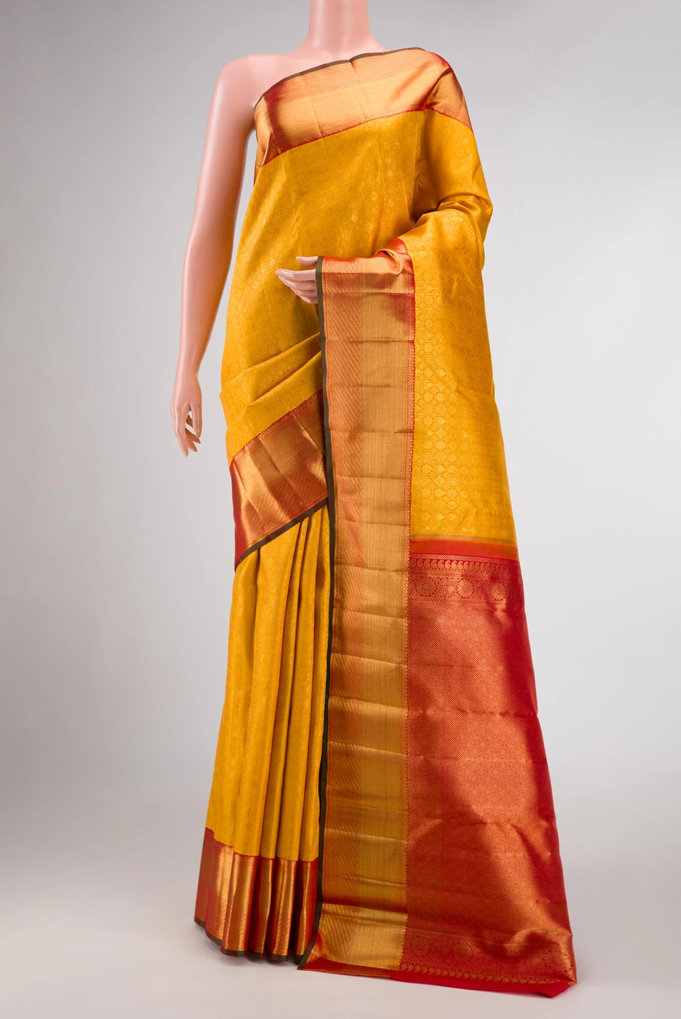 Pure Silk Pure Zari Mustard Dual Tone Kanjivaram Saree