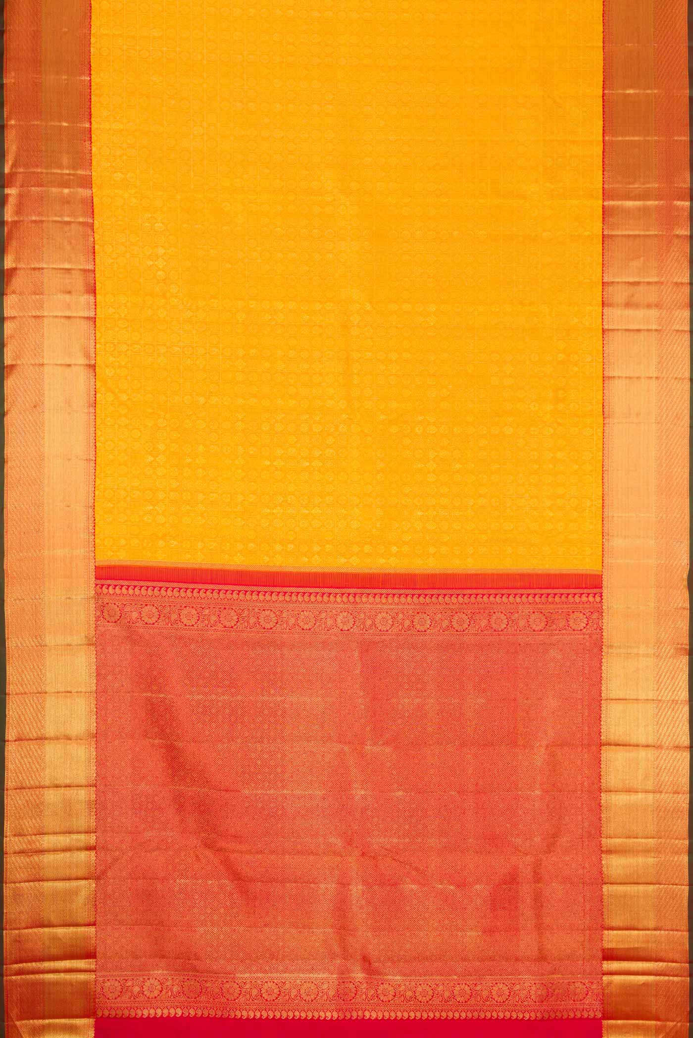 Pure Silk Pure Zari Mustard Dual Tone Kanjivaram Saree - Image 6