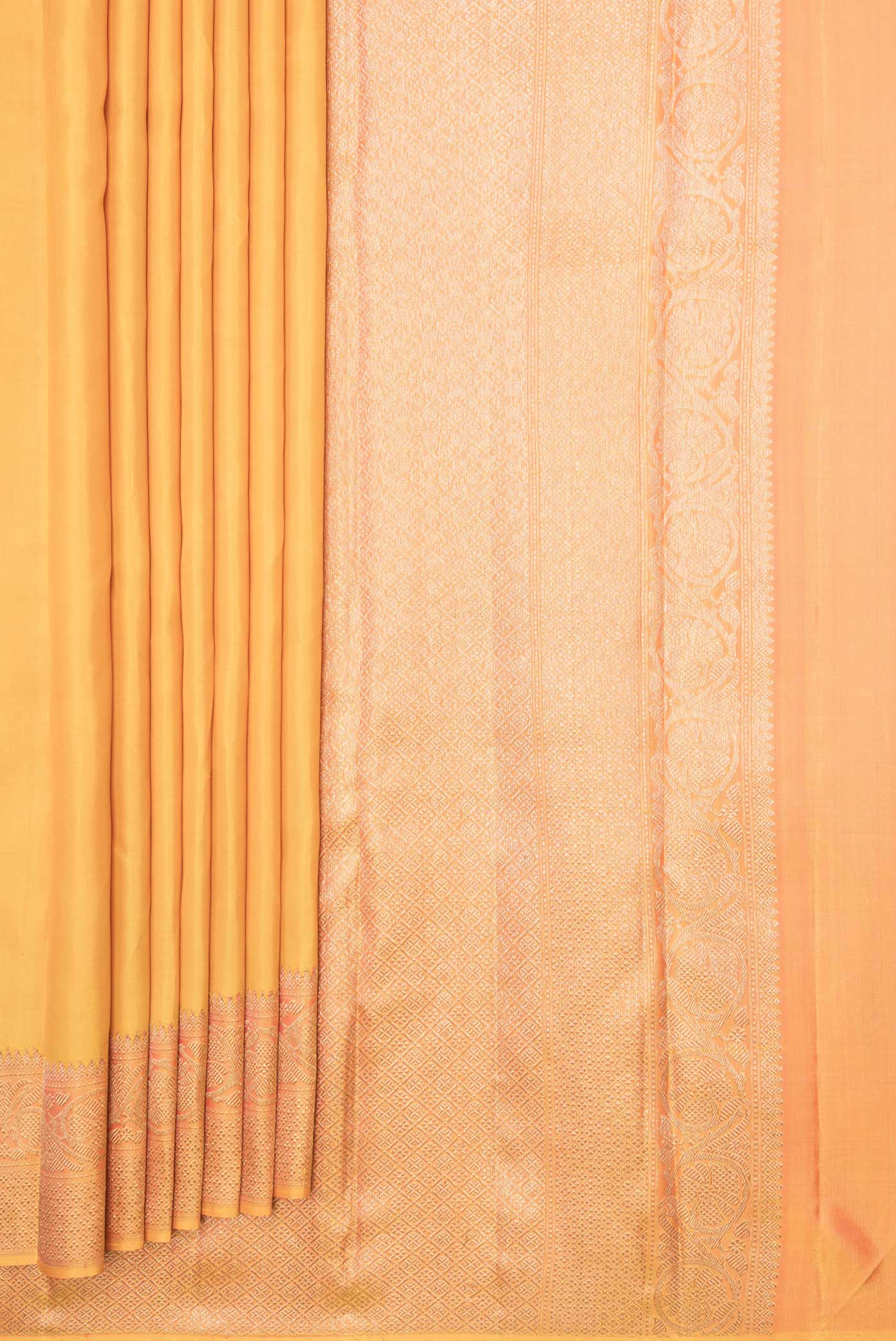 Pure Silk Pure Zari Mustard Dual Tone Kanjivaram Saree - Image 4