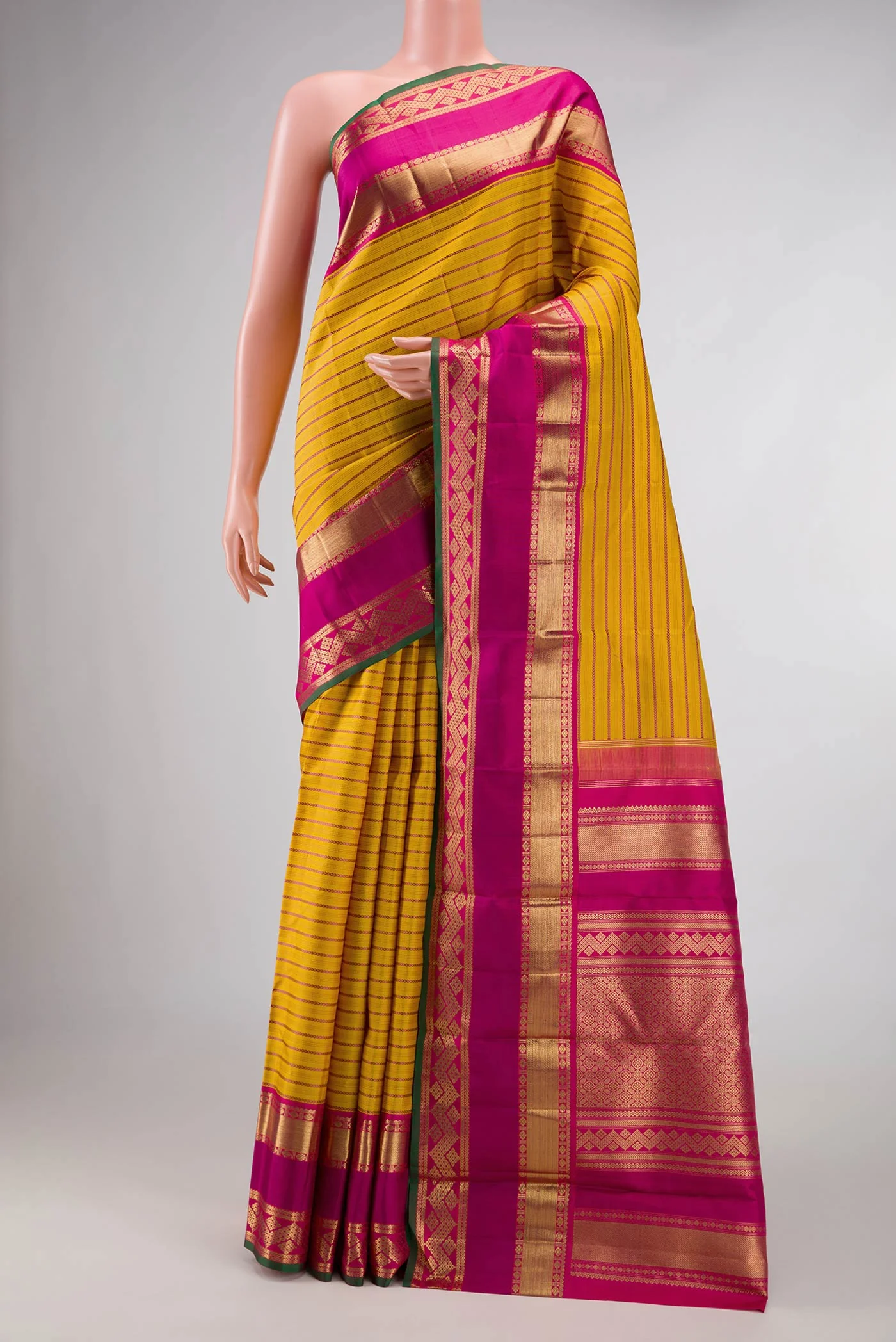 Pure Silk Pure Zari Mustard Dual Tone Kanjivaram Saree - Image 2